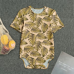 Yellow Monstera Leaves Pattern Print Men's Bodysuit