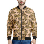 Yellow Monstera Leaves Pattern Print Men's Bomber Jacket