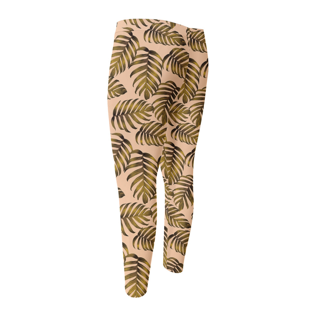 Yellow Monstera Leaves Pattern Print Men's Compression Pants