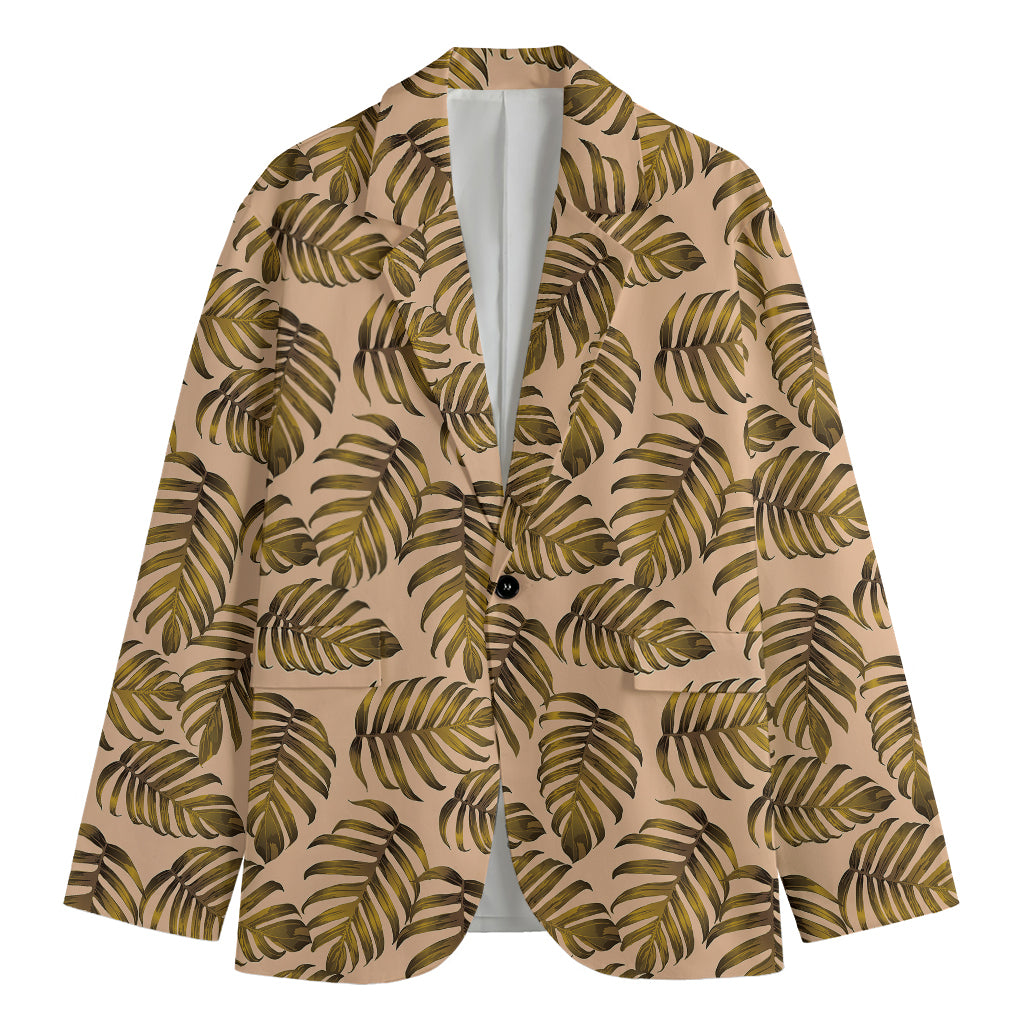 Yellow Monstera Leaves Pattern Print Men's Cotton Blazer