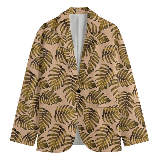 Yellow Monstera Leaves Pattern Print Men's Cotton Blazer