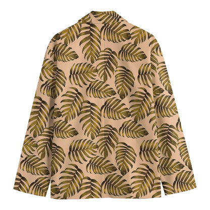 Yellow Monstera Leaves Pattern Print Men's Cotton Blazer