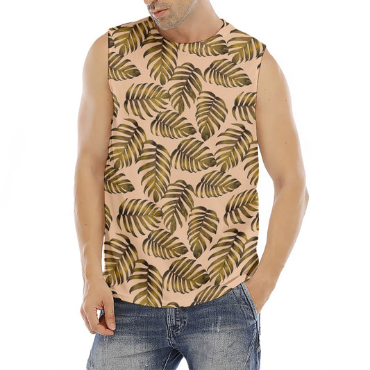 Yellow Monstera Leaves Pattern Print Men's Fitness Tank Top