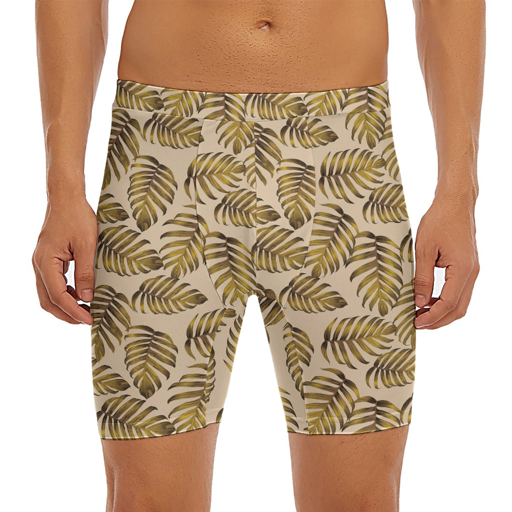 Yellow Monstera Leaves Pattern Print Men's Long Boxer Briefs