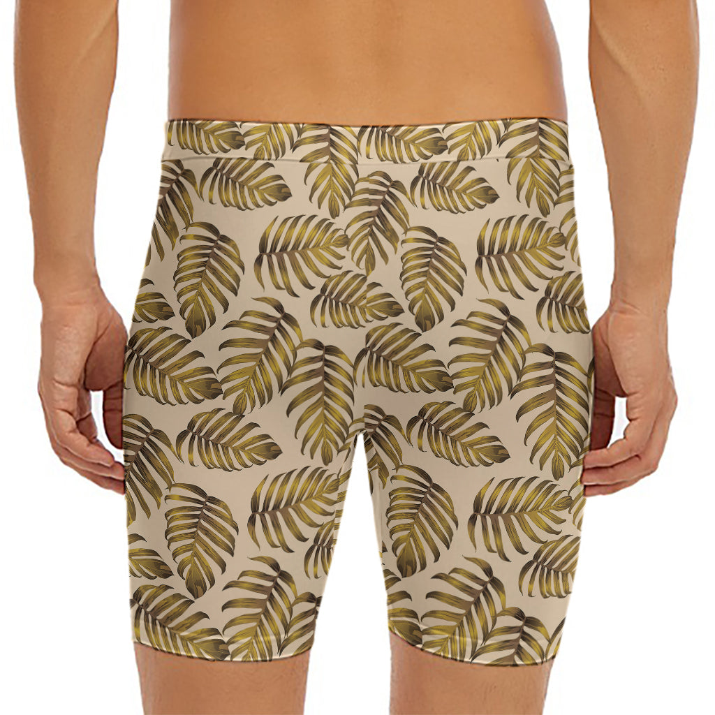 Yellow Monstera Leaves Pattern Print Men's Long Boxer Briefs