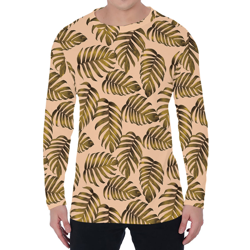 Yellow Monstera Leaves Pattern Print Men's Long Sleeve T-Shirt