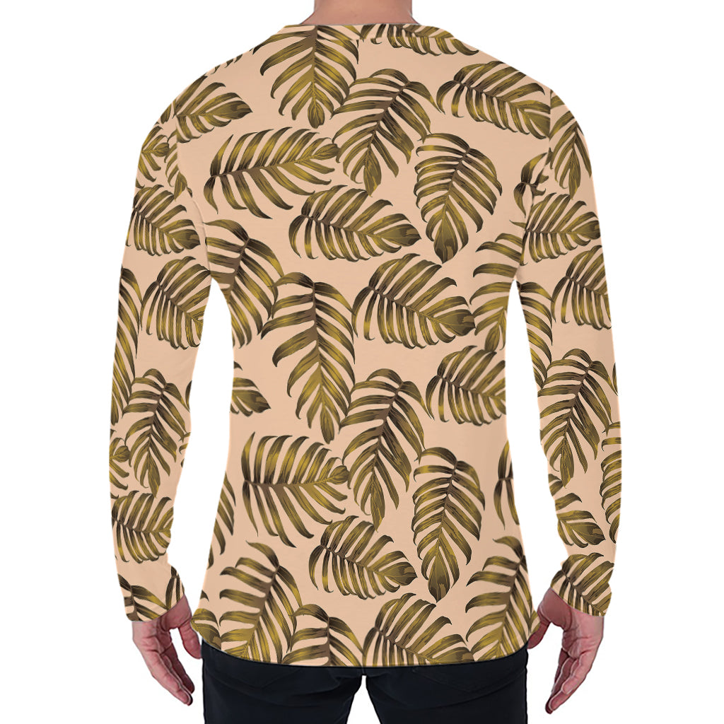 Yellow Monstera Leaves Pattern Print Men's Long Sleeve T-Shirt