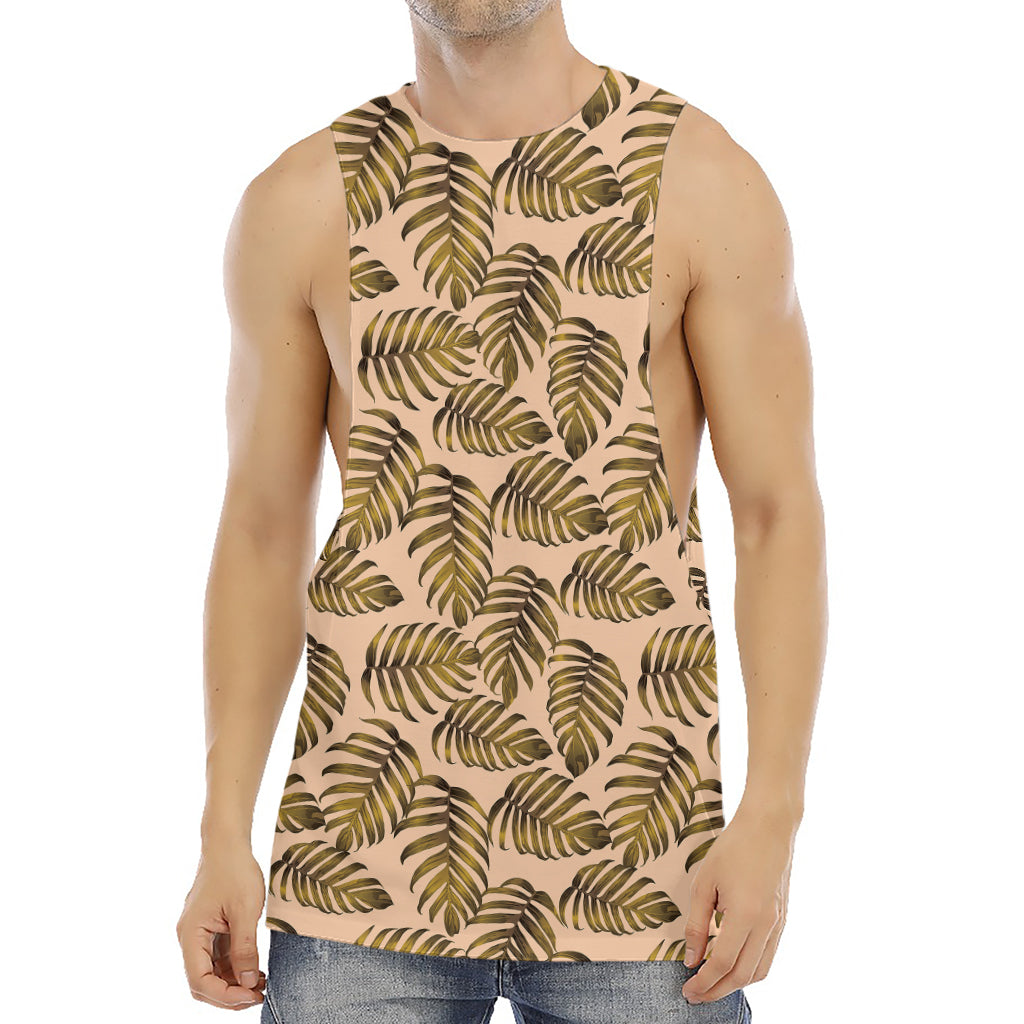 Yellow Monstera Leaves Pattern Print Men's Muscle Tank Top