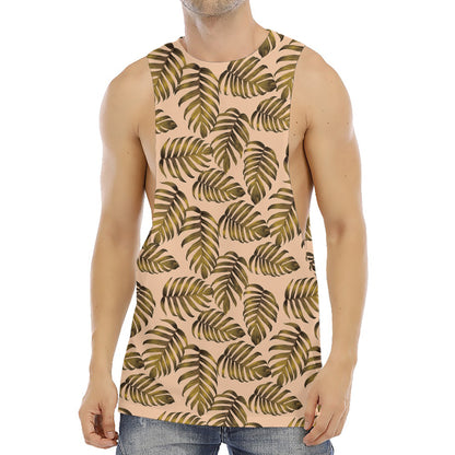 Yellow Monstera Leaves Pattern Print Men's Muscle Tank Top