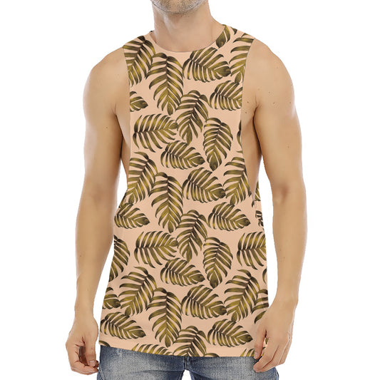 Yellow Monstera Leaves Pattern Print Men's Muscle Tank Top