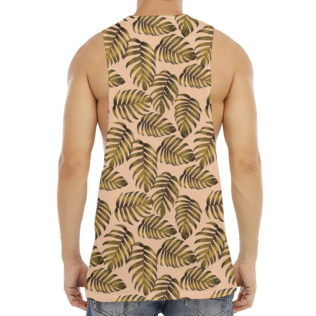 Yellow Monstera Leaves Pattern Print Men's Muscle Tank Top