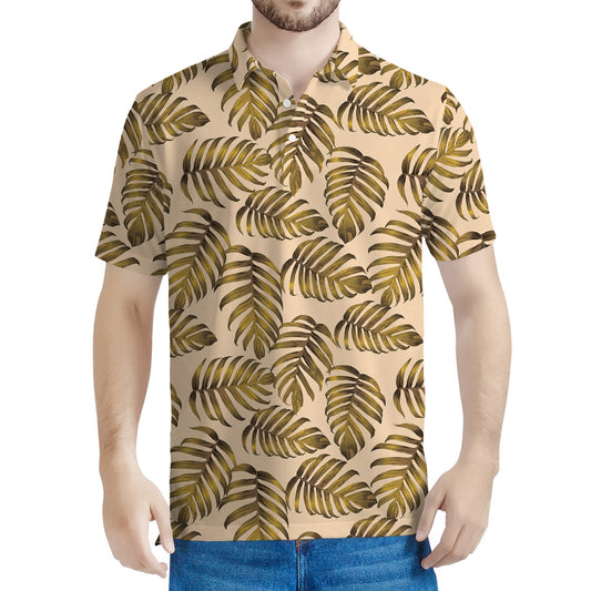 Yellow Monstera Leaves Pattern Print Men's Polo Shirt