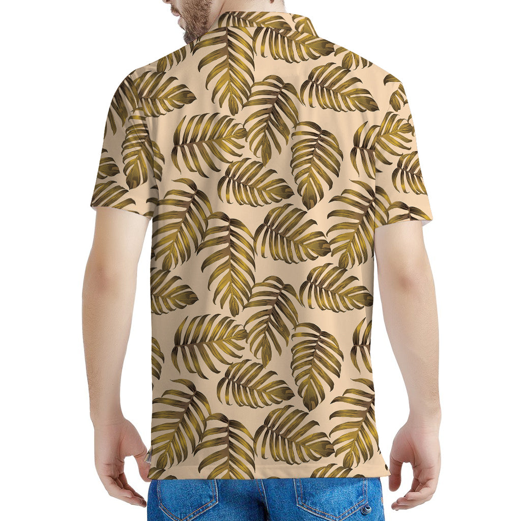 Yellow Monstera Leaves Pattern Print Men's Polo Shirt