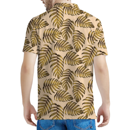 Yellow Monstera Leaves Pattern Print Men's Polo Shirt