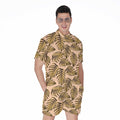 Yellow Monstera Leaves Pattern Print Men's Romper
