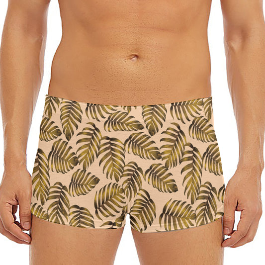 Yellow Monstera Leaves Pattern Print Men's Short Boxer Briefs