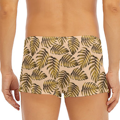 Yellow Monstera Leaves Pattern Print Men's Short Boxer Briefs