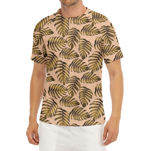 Yellow Monstera Leaves Pattern Print Men's Short Sleeve Rash Guard