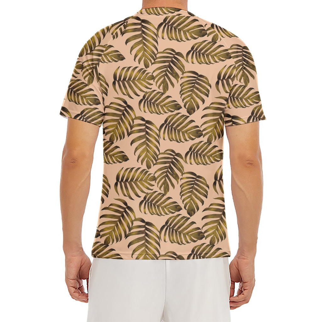 Yellow Monstera Leaves Pattern Print Men's Short Sleeve Rash Guard