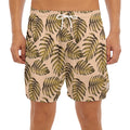 Yellow Monstera Leaves Pattern Print Men's Split Running Shorts