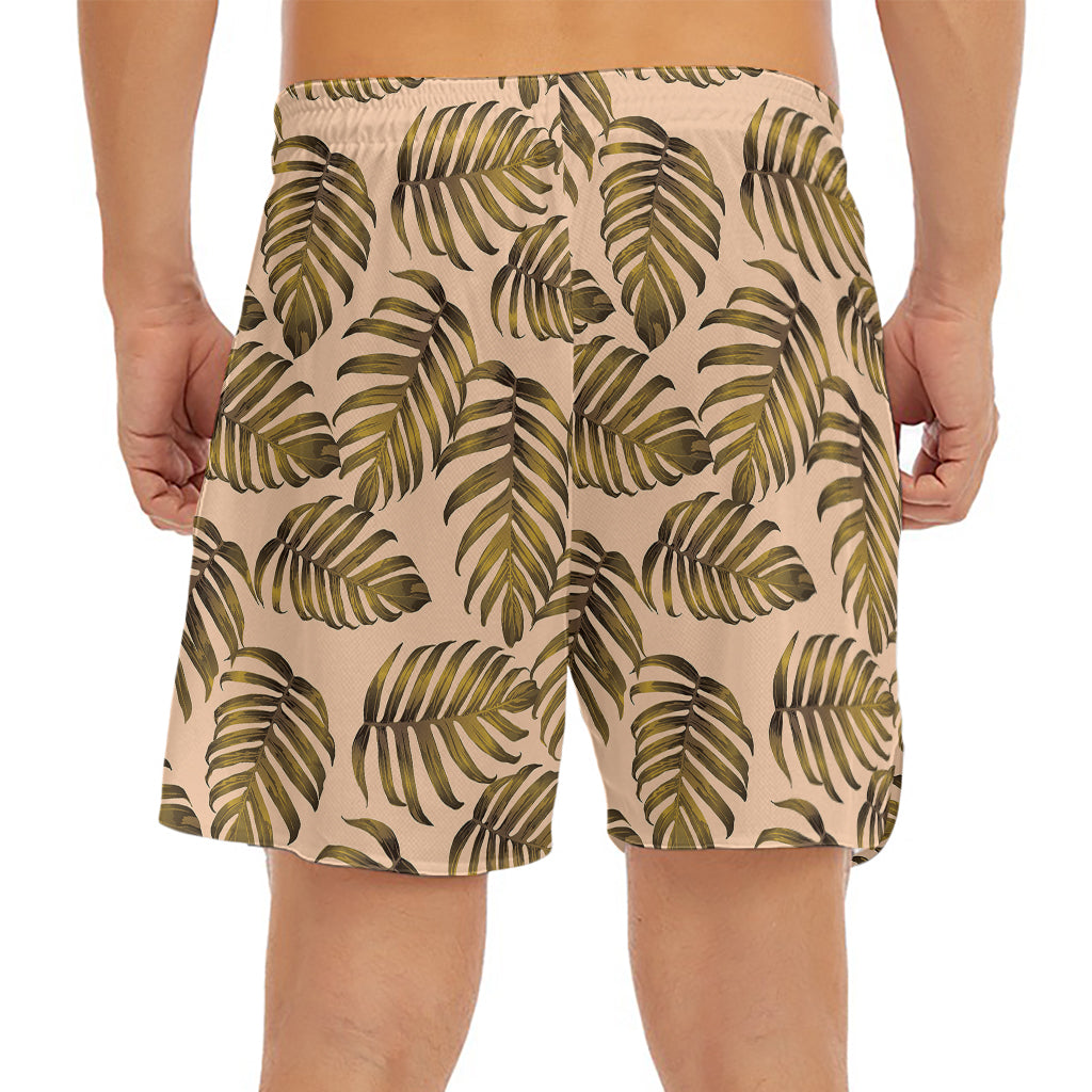 Yellow Monstera Leaves Pattern Print Men's Split Running Shorts