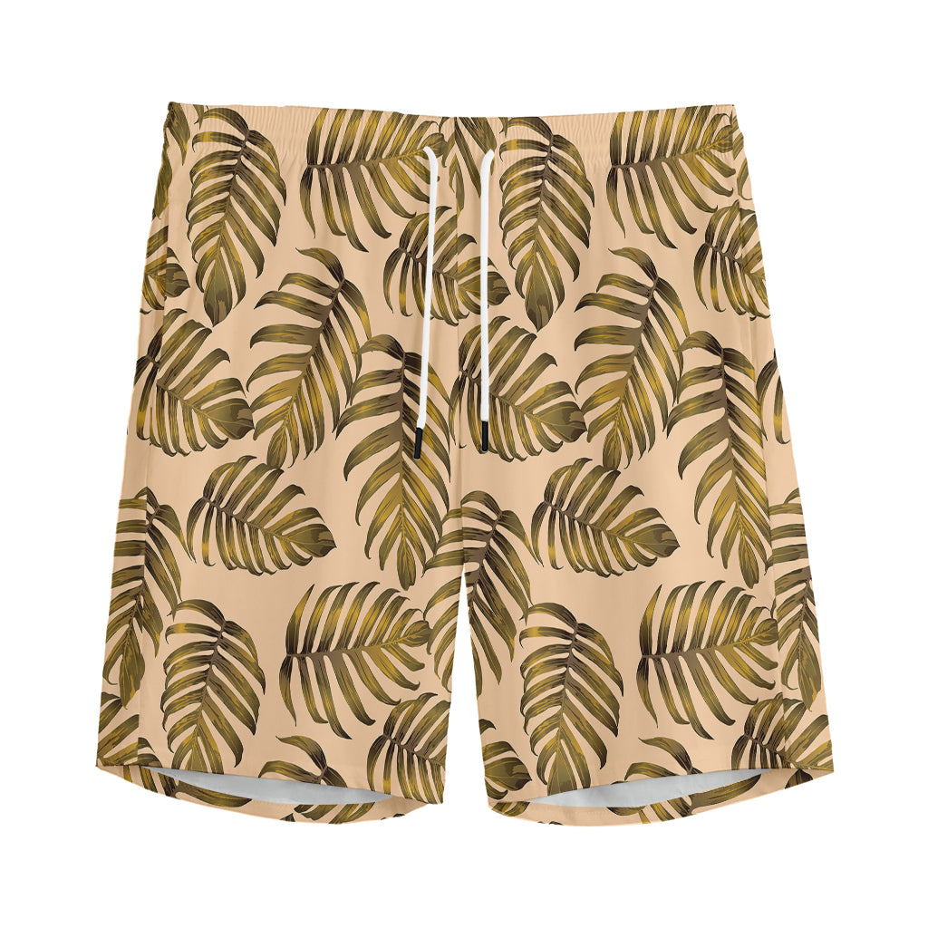 Yellow Monstera Leaves Pattern Print Men's Sports Shorts