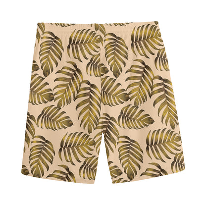 Yellow Monstera Leaves Pattern Print Men's Sports Shorts