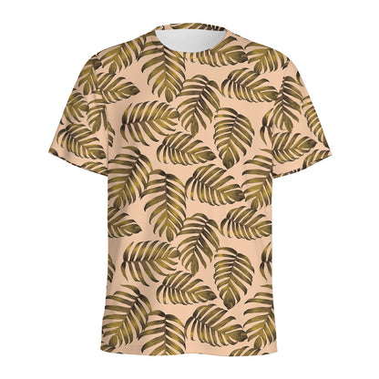 Yellow Monstera Leaves Pattern Print Men's Sports T-Shirt