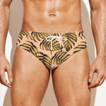 Yellow Monstera Leaves Pattern Print Men's Swim Briefs