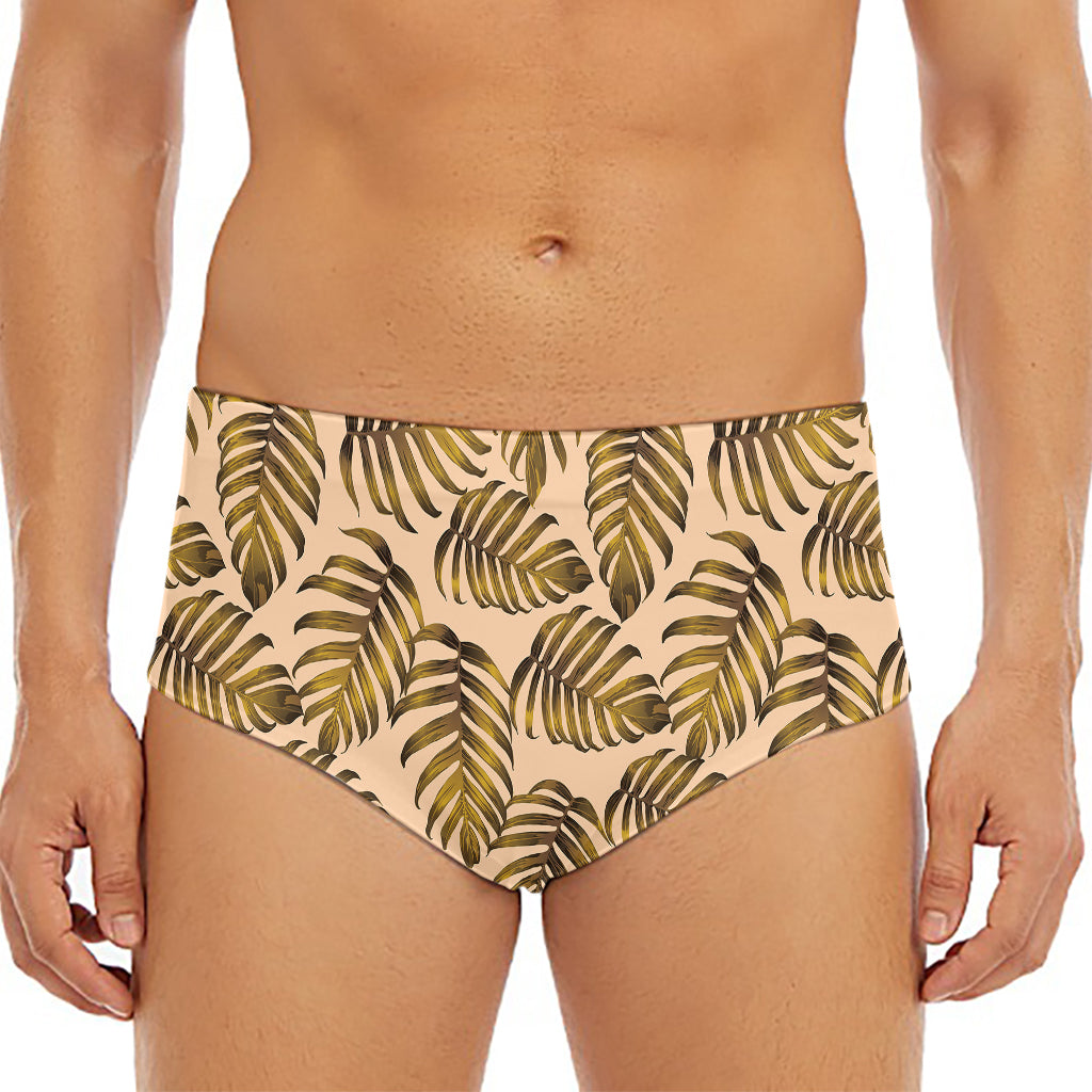Yellow Monstera Leaves Pattern Print Men's Triangle Swim Briefs