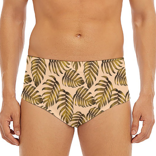 Yellow Monstera Leaves Pattern Print Men's Triangle Swim Briefs