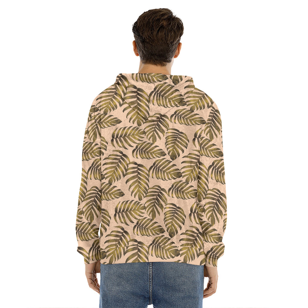 Yellow Monstera Leaves Pattern Print Men's Velvet Pullover Hoodie