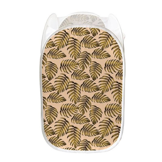 Yellow Monstera Leaves Pattern Print Mesh Laundry Hamper