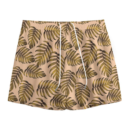 Yellow Monstera Leaves Pattern Print Mesh Shorts