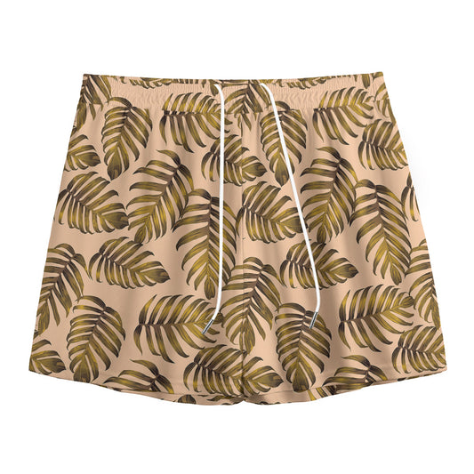 Yellow Monstera Leaves Pattern Print Mesh Shorts