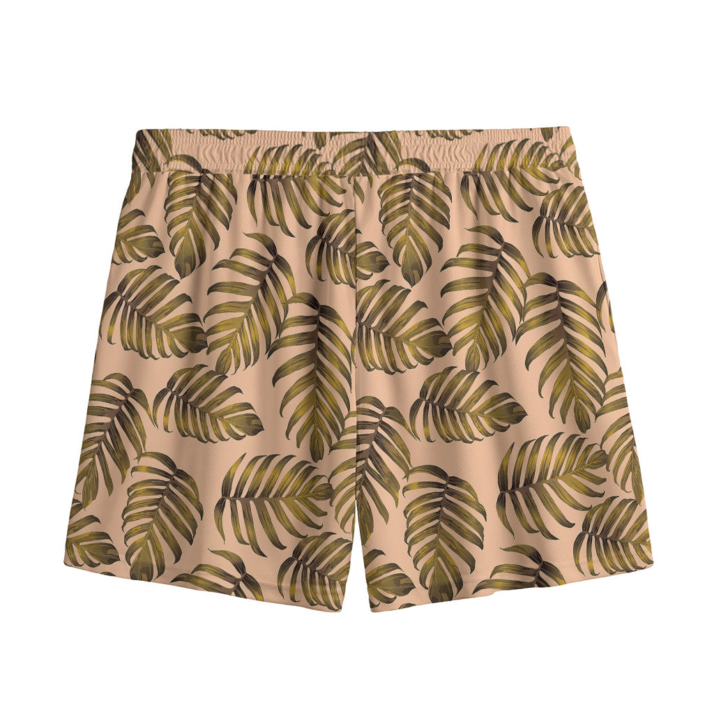 Yellow Monstera Leaves Pattern Print Mesh Shorts