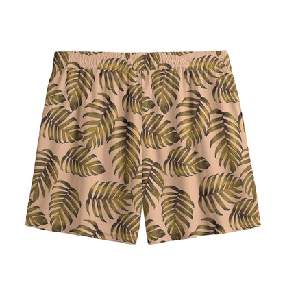 Yellow Monstera Leaves Pattern Print Mesh Shorts