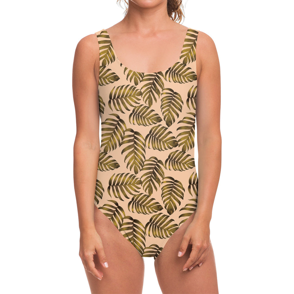 Yellow Monstera Leaves Pattern Print One Piece Swimsuit