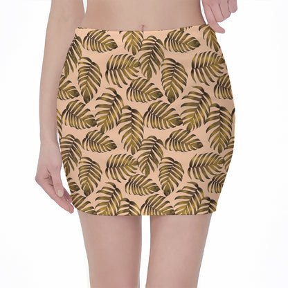 Yellow Monstera Leaves Pattern Print Pencil Mini Skirt
