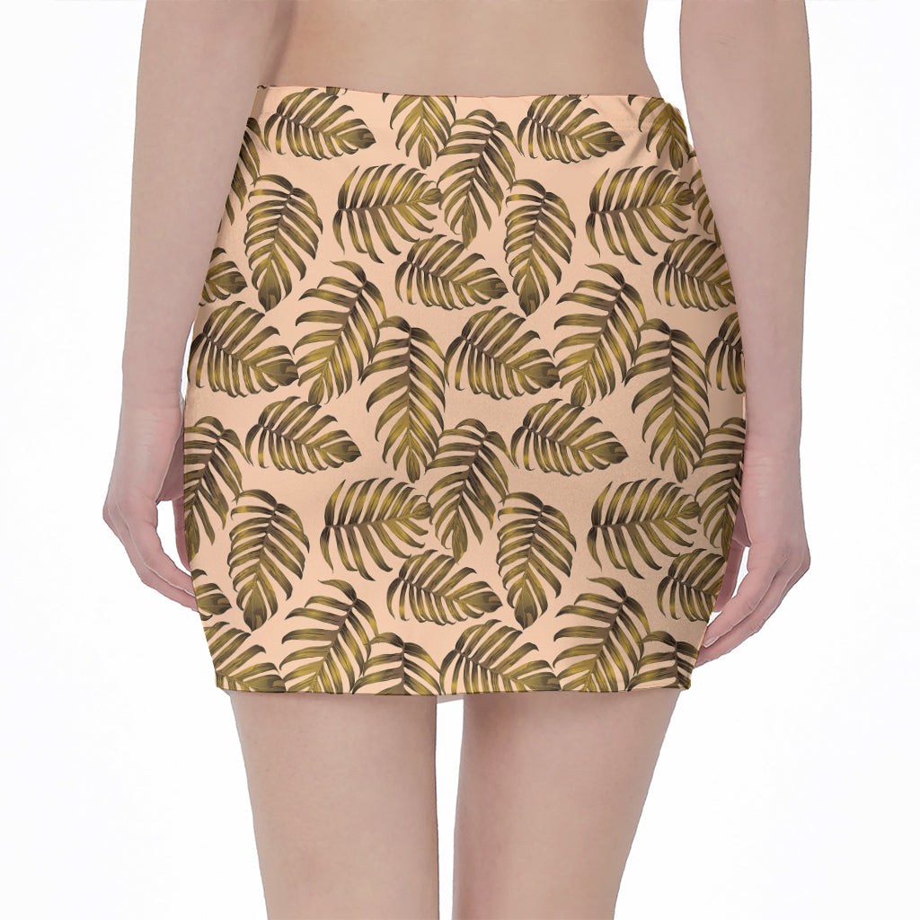 Yellow Monstera Leaves Pattern Print Pencil Mini Skirt