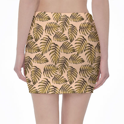Yellow Monstera Leaves Pattern Print Pencil Mini Skirt