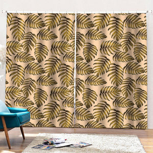 Yellow Monstera Leaves Pattern Print Pencil Pleat Curtains