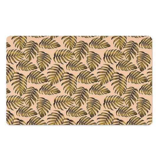 Yellow Monstera Leaves Pattern Print Polyester Doormat