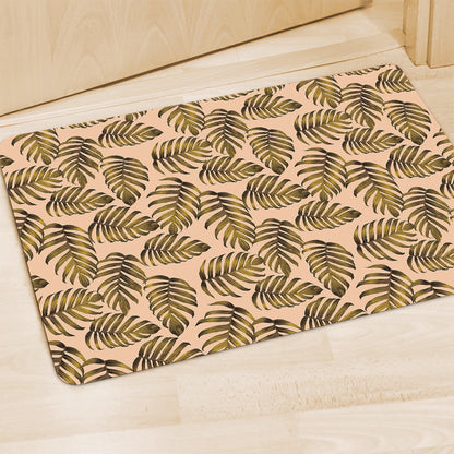 Yellow Monstera Leaves Pattern Print Polyester Doormat