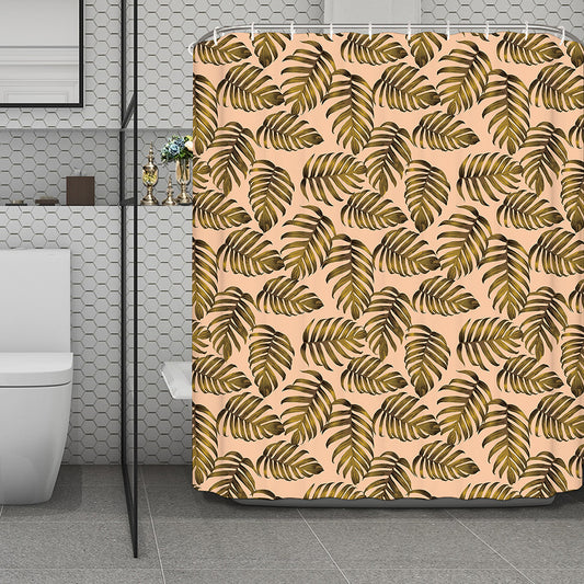 Yellow Monstera Leaves Pattern Print Polyester Shower Curtain