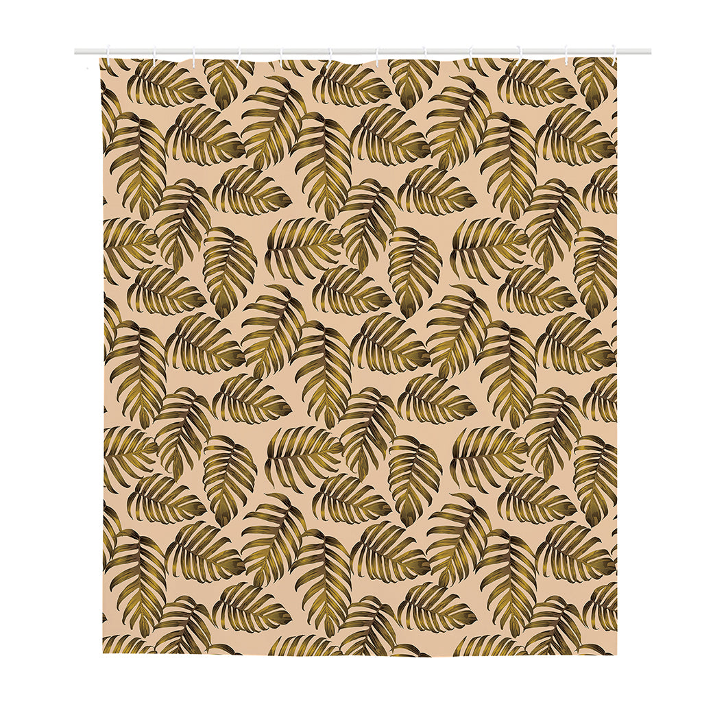 Yellow Monstera Leaves Pattern Print Polyester Shower Curtain