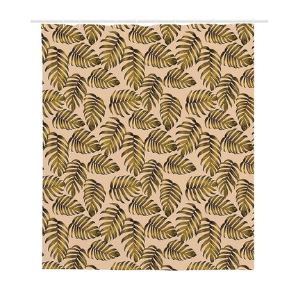 Yellow Monstera Leaves Pattern Print Polyester Shower Curtain