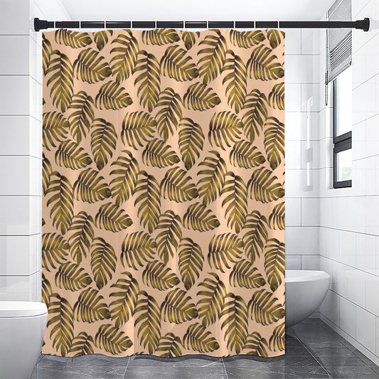 Yellow Monstera Leaves Pattern Print Premium Shower Curtain