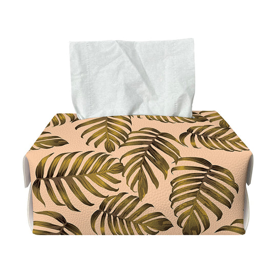 Yellow Monstera Leaves Pattern Print Rectangle Tissue Box Cover