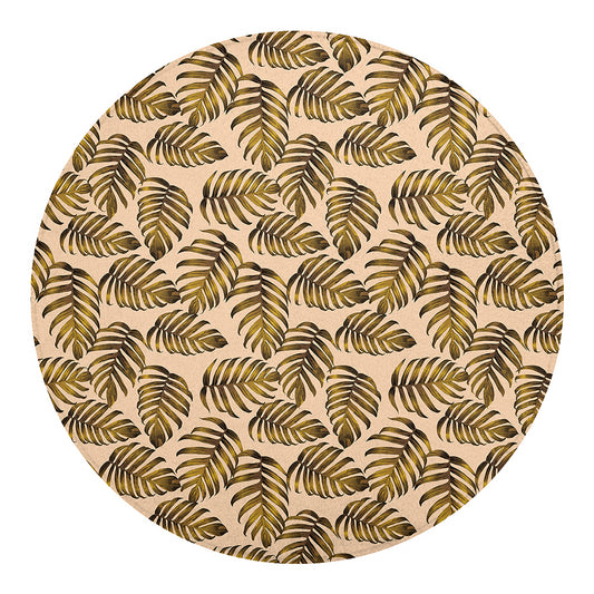 Yellow Monstera Leaves Pattern Print Round Blanket